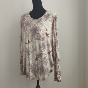Love Riche Brown and Beige Tie-Dye Long Sleeve Pocket Top